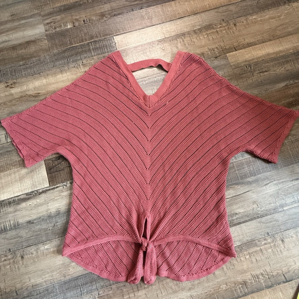 Maurices Boho Crochet Top Tie Front Sz L Pink/red